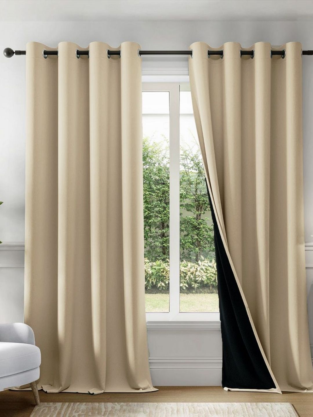 HOMEMONDE Beige & Black Set of 2 Black Out Door Curtain-picture-18