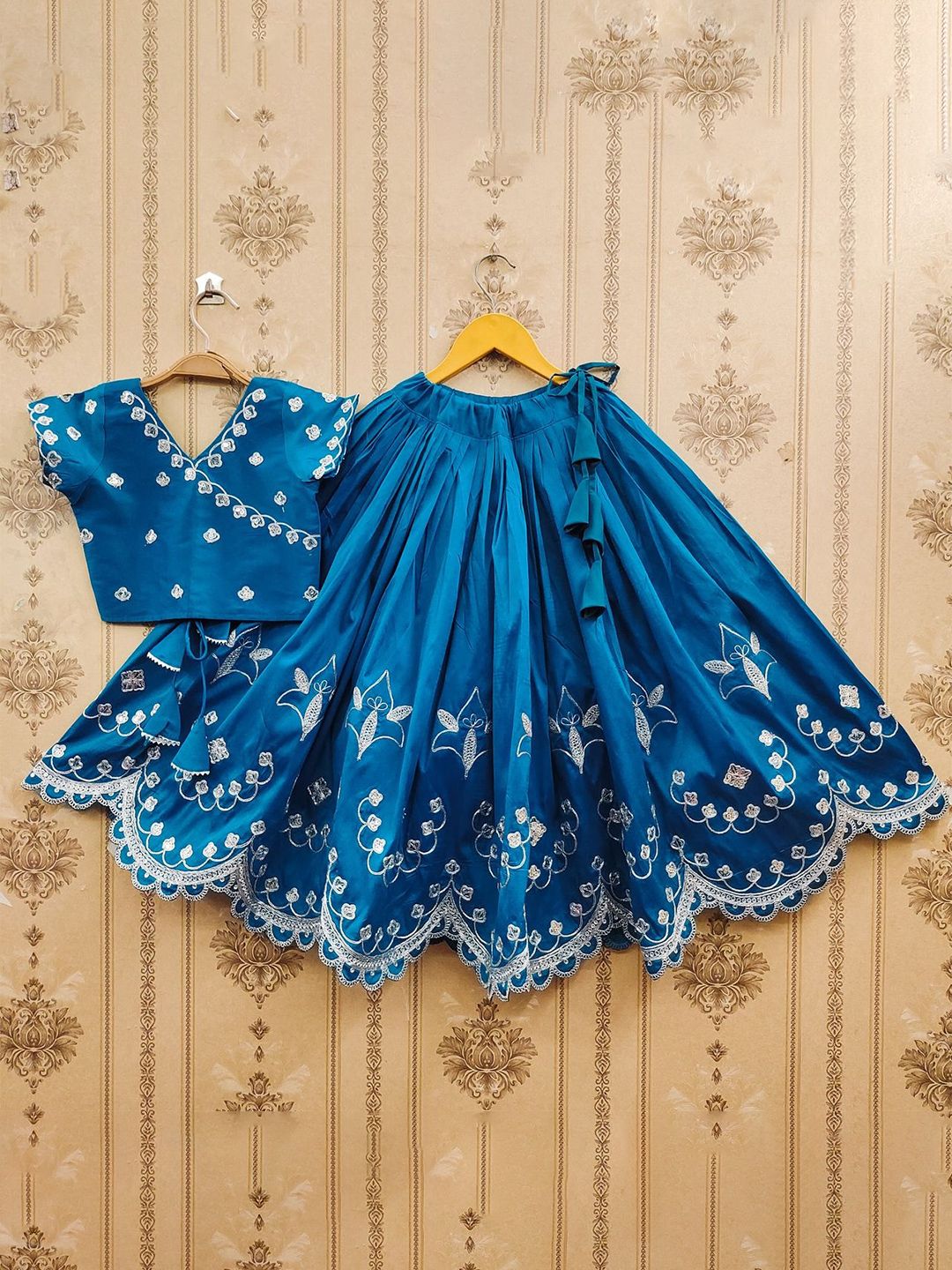 JOVK DESIGN Girls Floral Embroidered Silk Zari Ready to Wear Lehenga & Blouse With Dupatta-picture-50