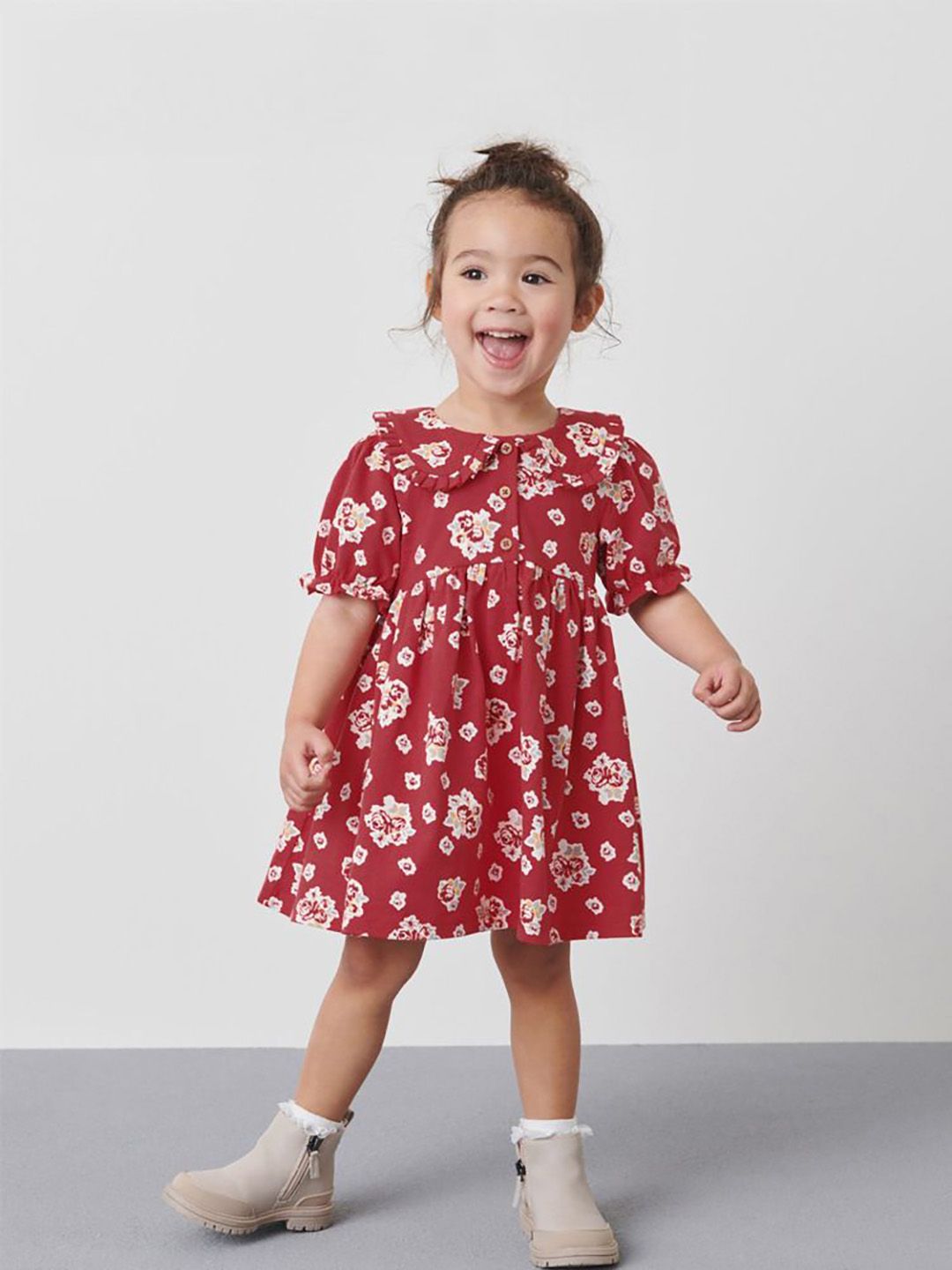 Xsole Girls Floral Print Peter Pan Collar Fit & Flare Dress-picture-29