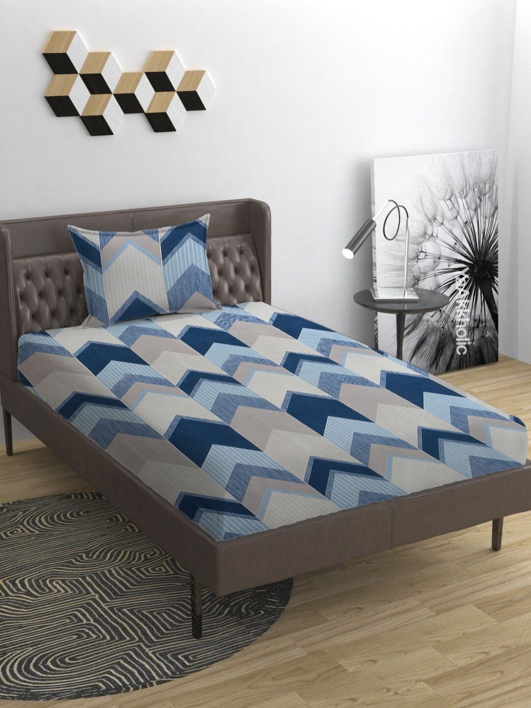 YaAkholic Blue 210 TC Single Bedsheet with 1 Pillow Covers-picture-44