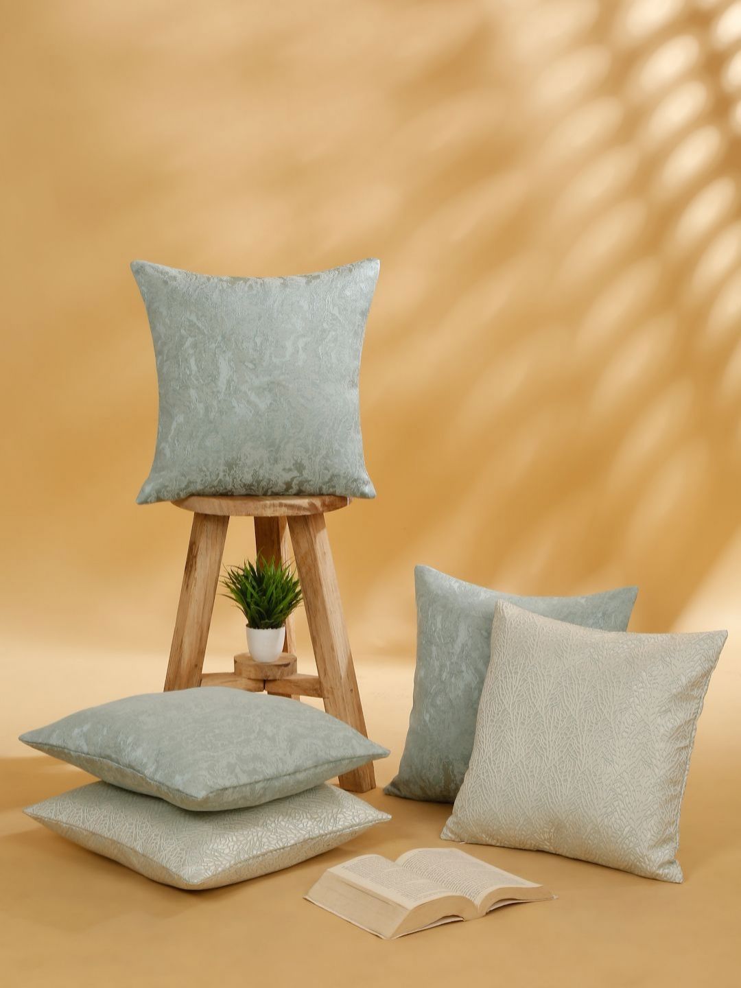 Myntra Elegant Homes Turquoise Blue & Silver-Toned 5 Pieces Square Cushion Covers-picture-35