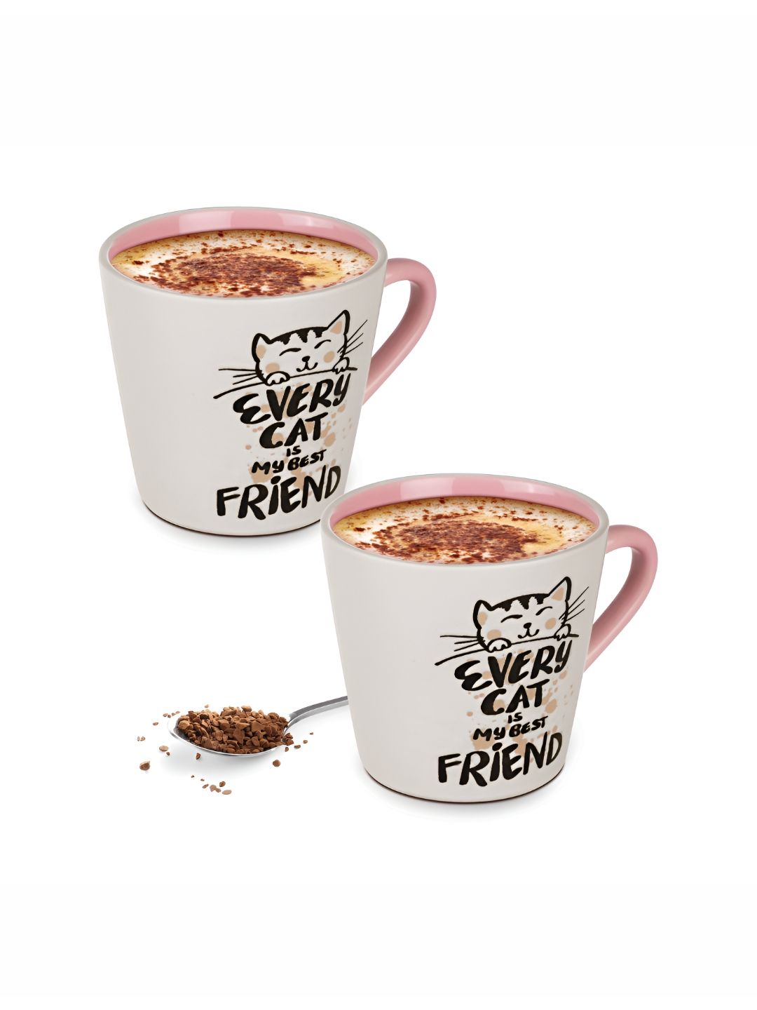 Treo White & Yellow 2 Pieces Printed Microwave Safe Ceramic Matte Cups 200 ml