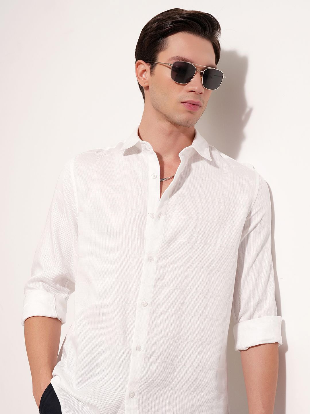 HIGHLANDER Dobby Textured Cuban Collar Long Sleeves Cotton Shirt-picture-19