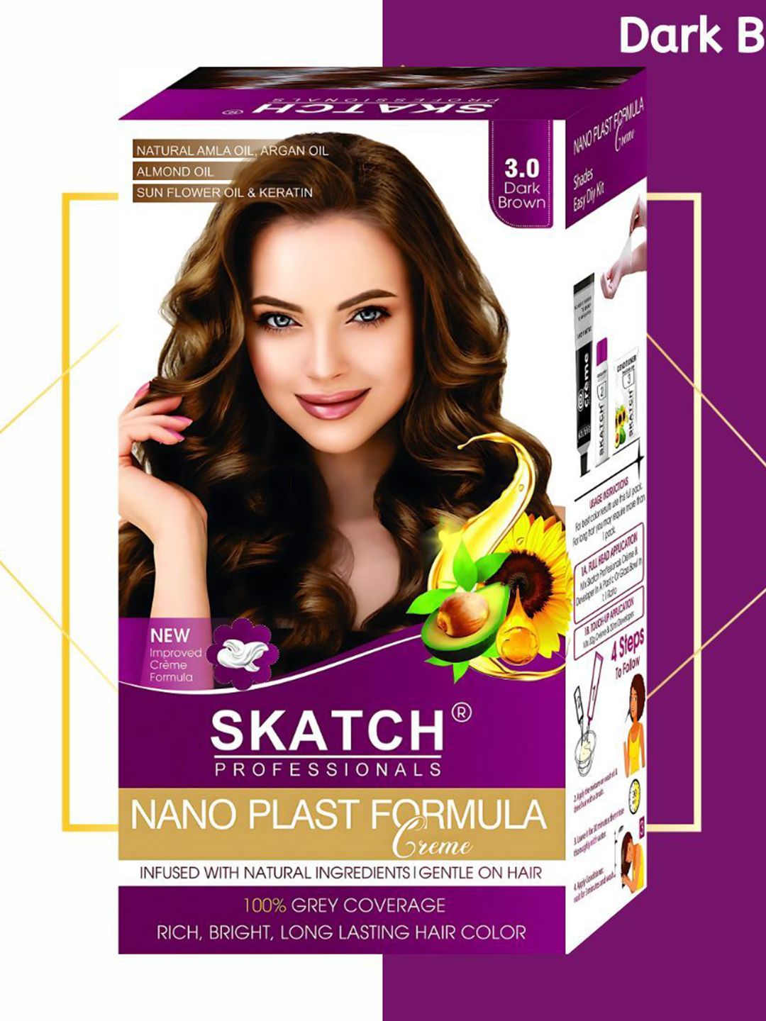 SKATCH PROFESSIONALS Nano Plast Formula Grey Coverage Hair Color - 100 g - Dark Brown-image-39