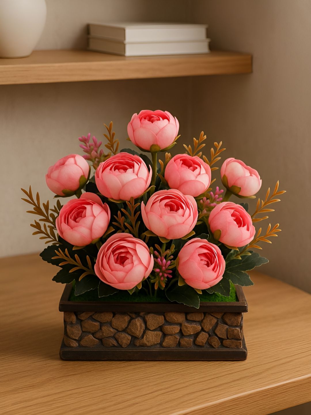 ARTSY Pink & Green Peony Artificial Flower With Pot-image-14