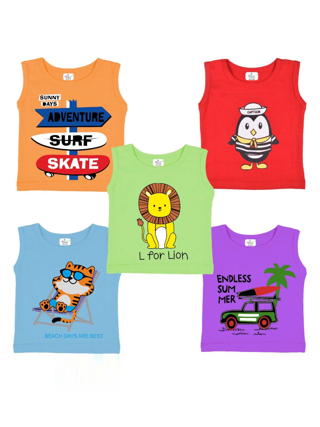 Kwitchy Unisex Pack of 5 Graphic Printed Round Neck Cotton T-shirts-picture-13