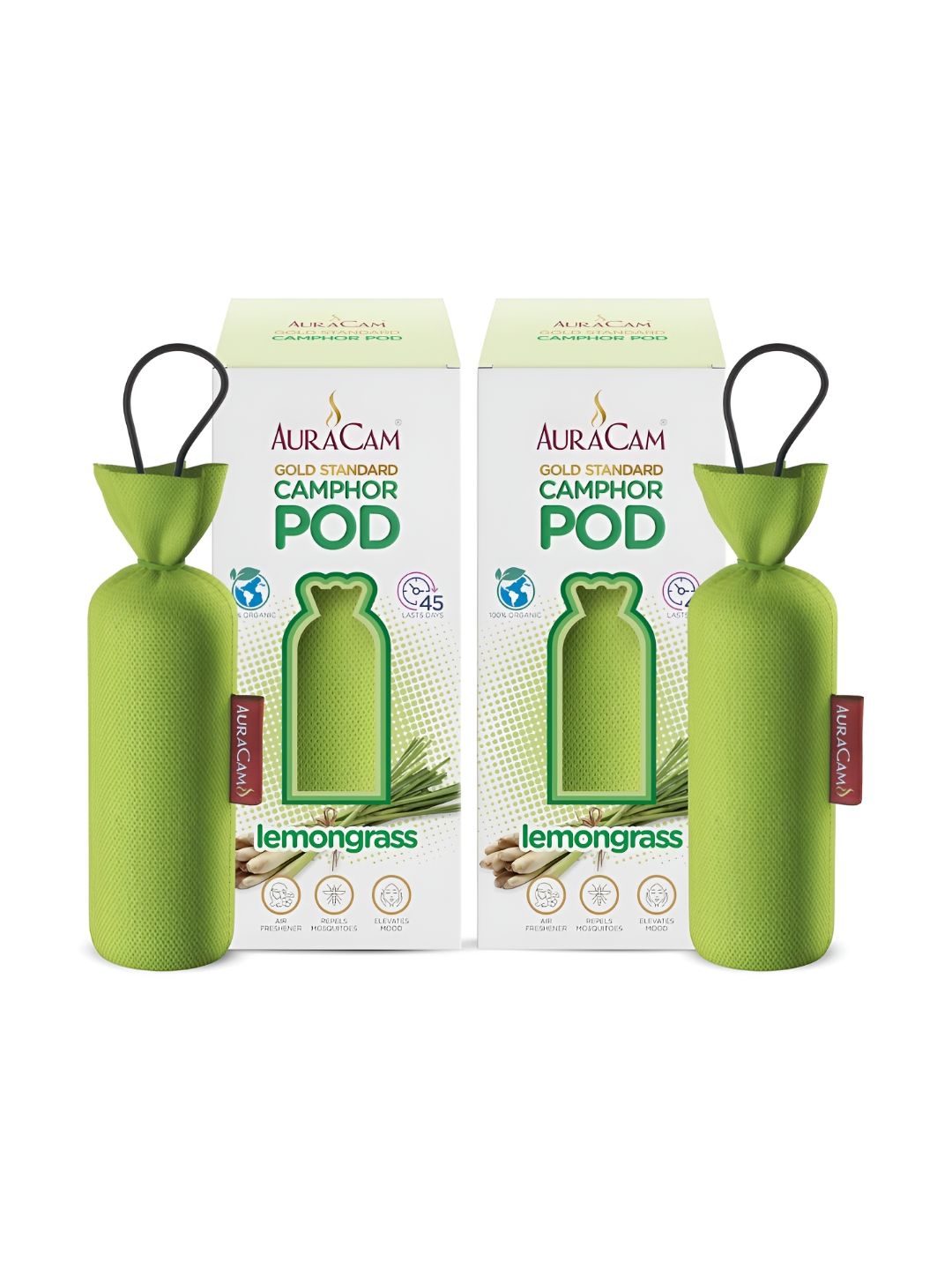 AuraCam 2Pcs Green Gold Standard Camphor Pod Cone Lemongrass Air Fresheners-image-25