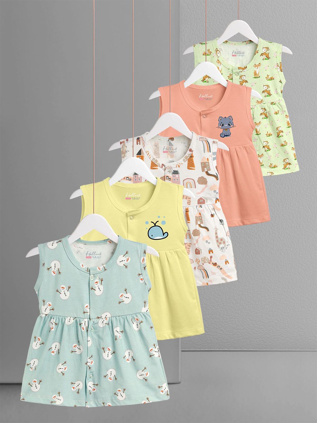 HELLCAT Girls Pack Of 5 Printed Gathered or Pleated Cotton Fit & Flare Dress-picture-19