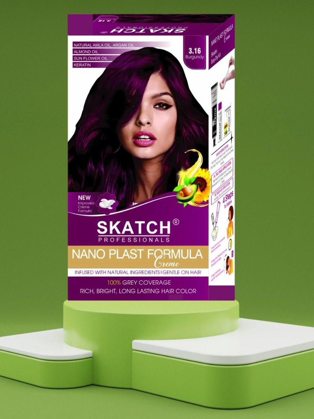 SKATCH PROFESSIONALS Nano Plast Formula Grey Coverage Hair Color - 100 g - Burgundy-image-36