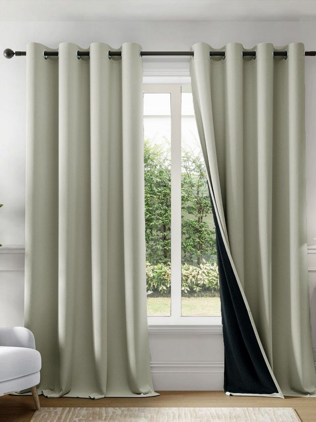 HOMEMONDE Off White & Black 2 Pieces Black Out Window Curtains-image-47