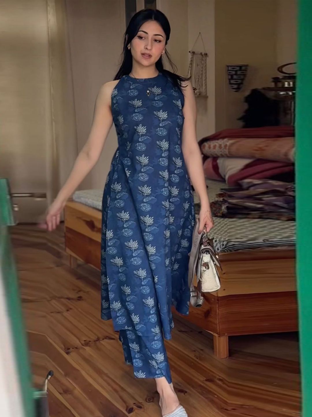 KALINI Floral Printed A-Line Kurta with Palazzos