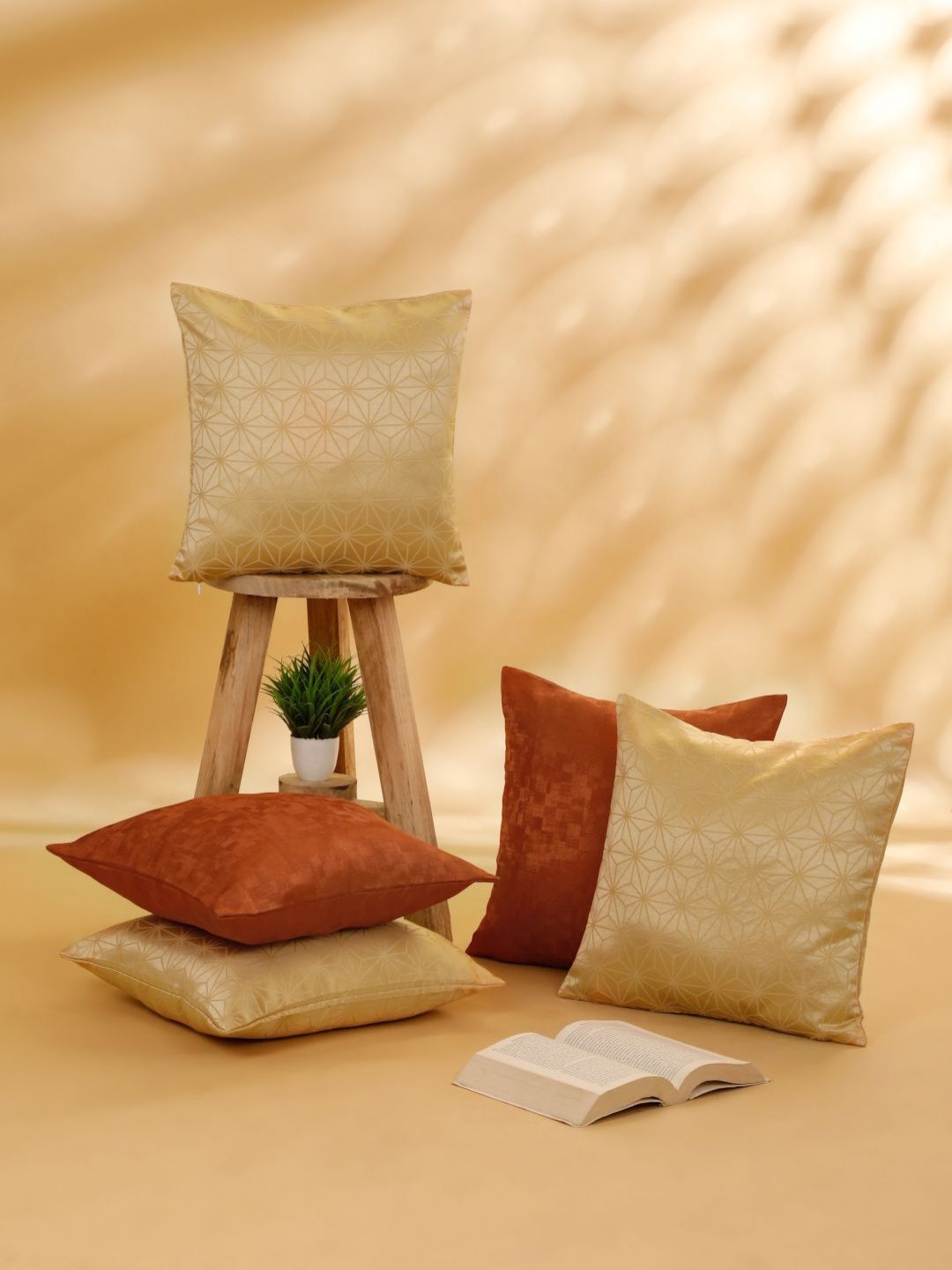 Myntra Elegant Homes Beige & Rust 5 Pieces Geometric Square Cushion Covers-picture-38