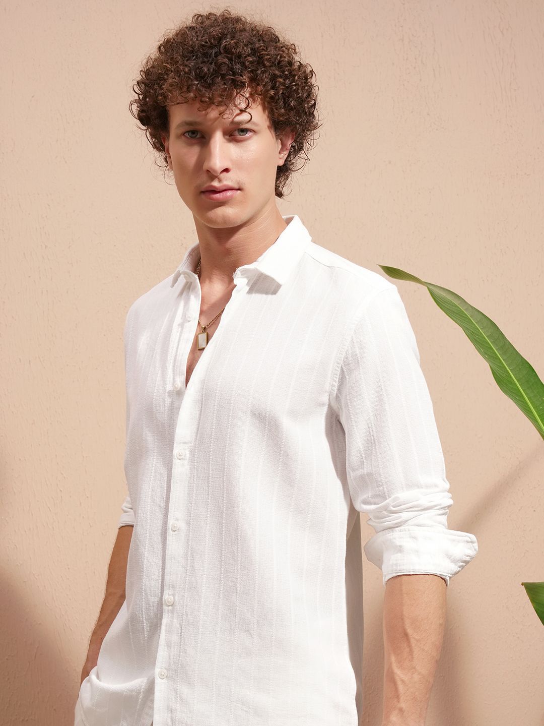 HIGHLANDER Textured Spread Collar Long Sleeves Cotton Shirt-picture-31