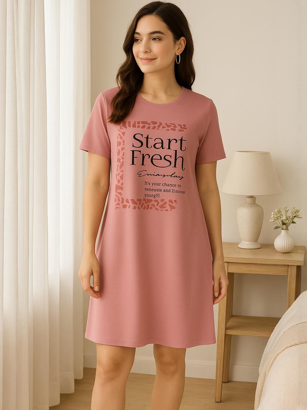 AWIBE Pink Pure Cotton Nightdress-picture-16