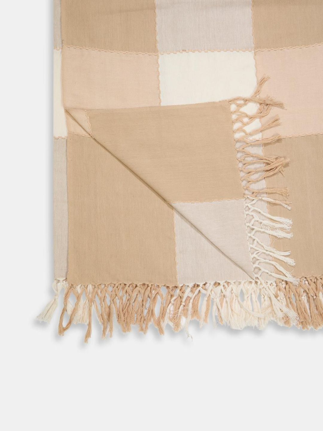 Fabindia Beige & White Checked Hand Woven Cotton 120 TC Single Bed Cover-image-15