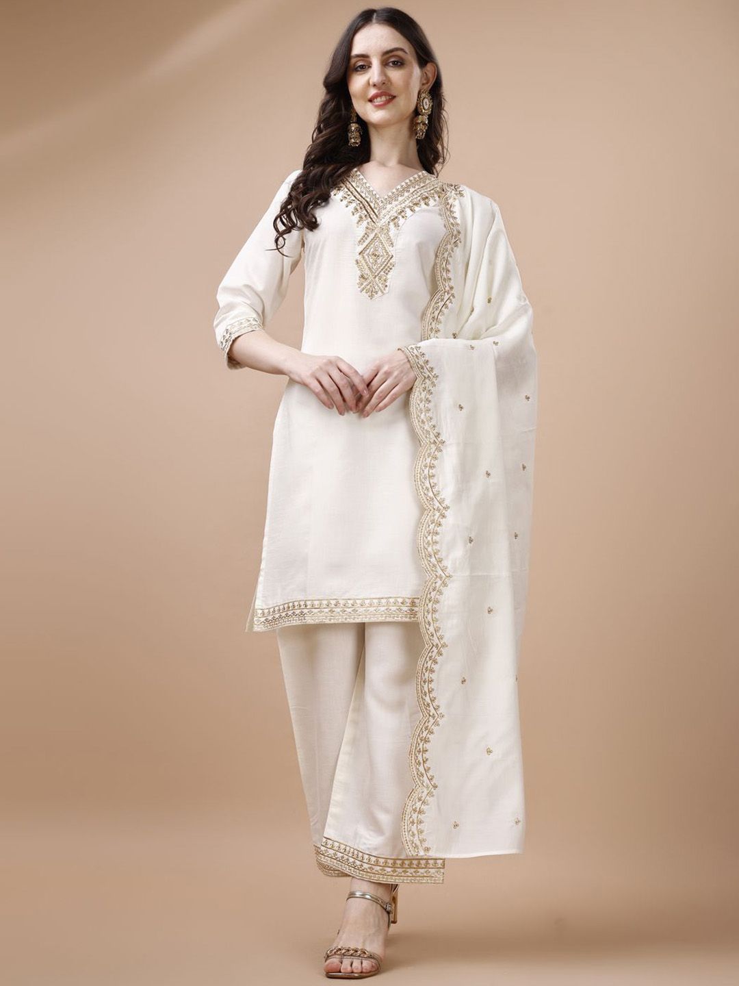 Granthva Fab Women Embroidered Kurta with Trousers & Dupatta