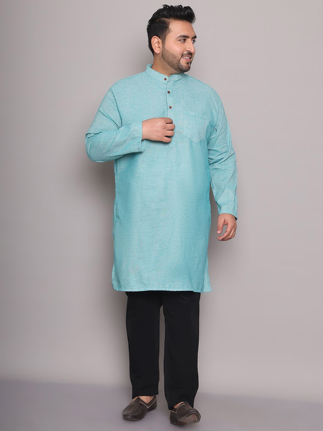Enchanted Drapes Men Plus Size Mandarin Collar Pure Cotton Kurta-picture-36