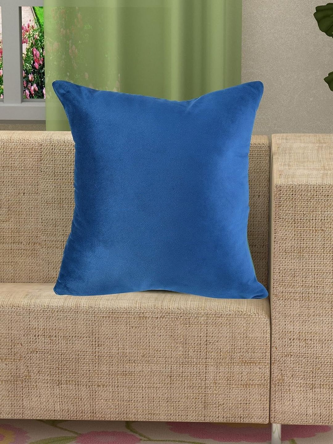 Yellow Weaves Blue Velvet Square Cushion Cover-picture-14