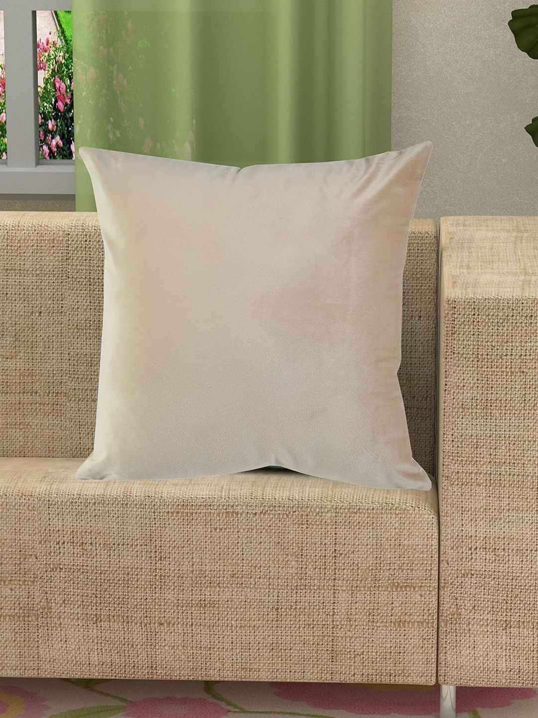 Yellow Weaves Beige Velvet Square Cushion Cover-picture-41
