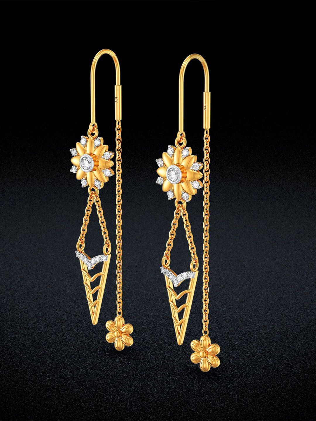 Joyalukkas 22KT Yellow Gold Sunflare Triangle Diamond Earrings-picture-20