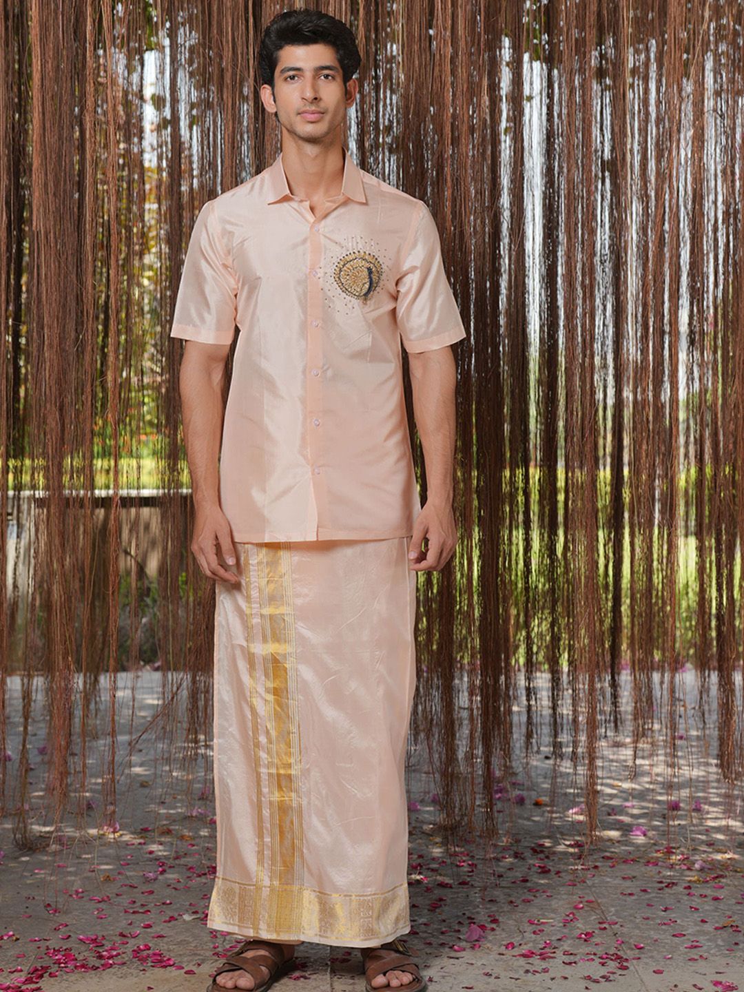 HILO DESIGN Men Embroidered Regular Pure Silk Top with Dhoti Pants-picture-27