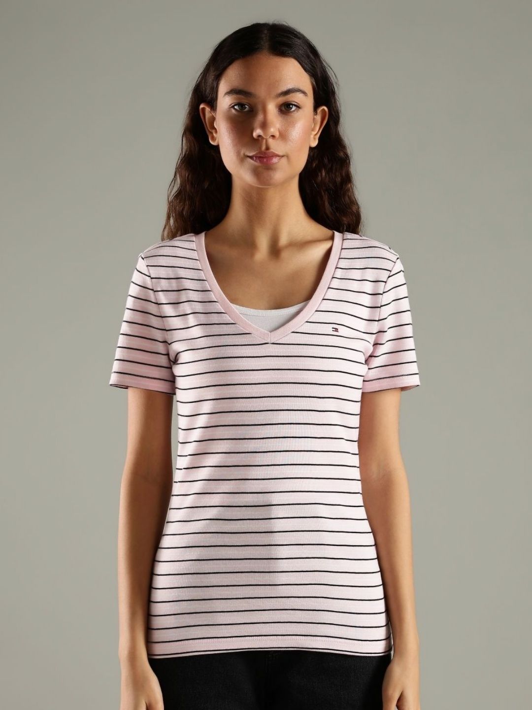 Tommy Hilfiger Women Striped V-Neck Cotton T-shirt-picture-22