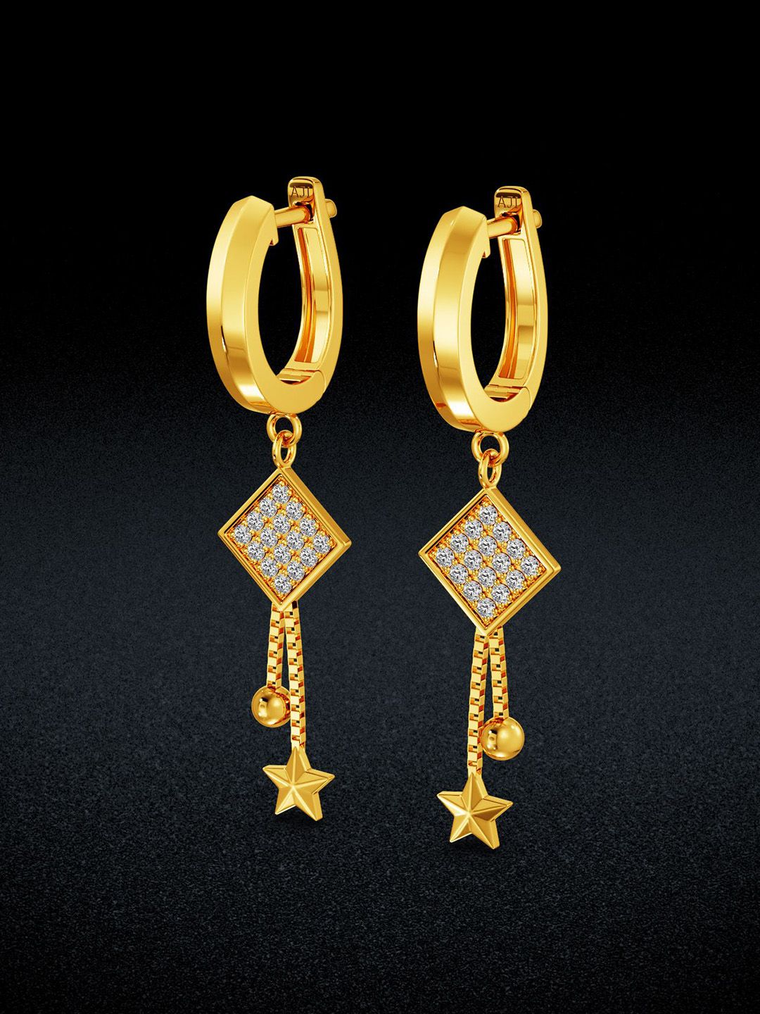 Joyalukkas 22KT Gold Sleek Square Dangle Hoop Earrings-picture-13