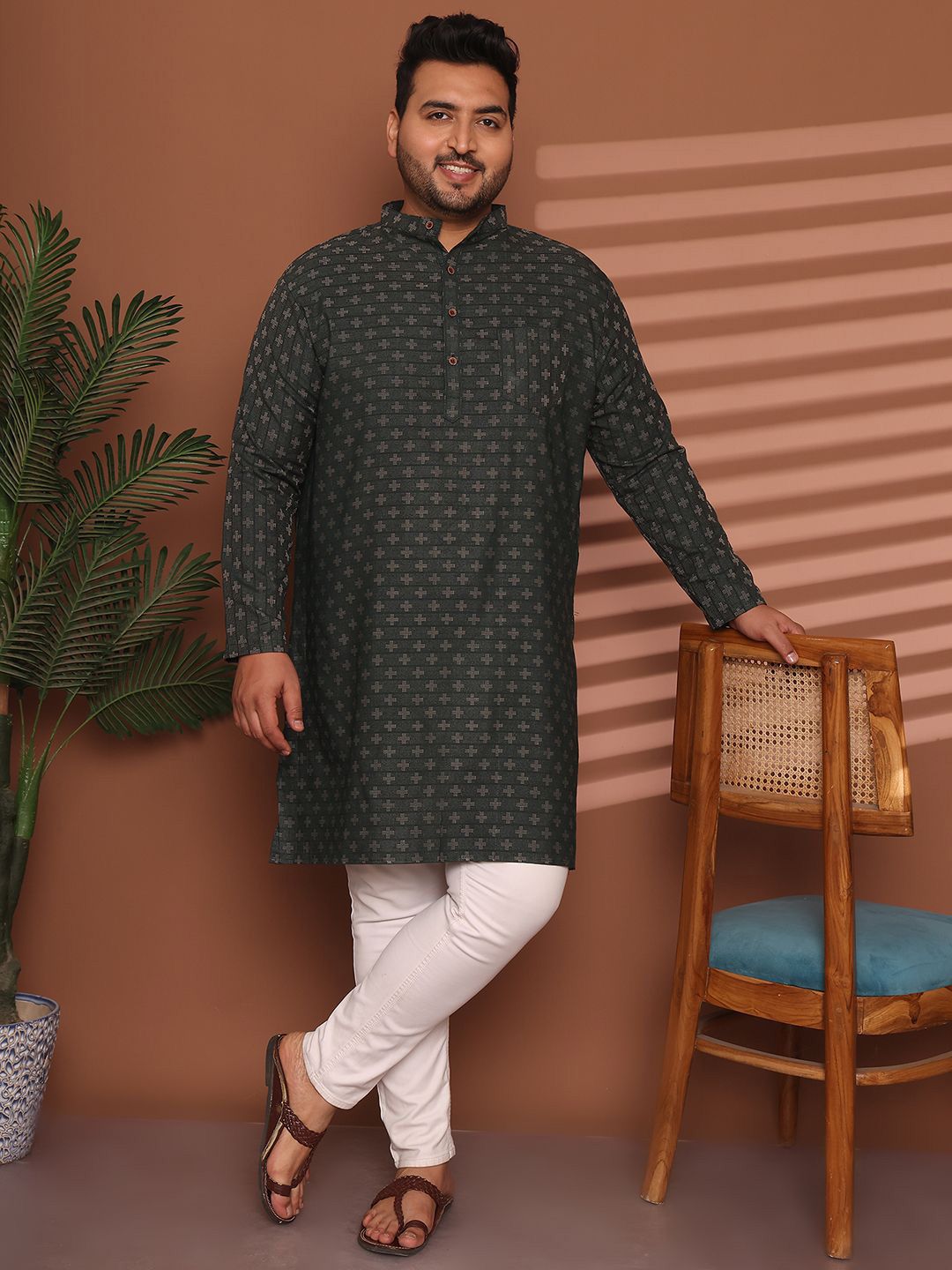 Enchanted Drapes Men Plus Size Ethnic Motifs Printed Daily Cotton Straight Kurta-picture-36