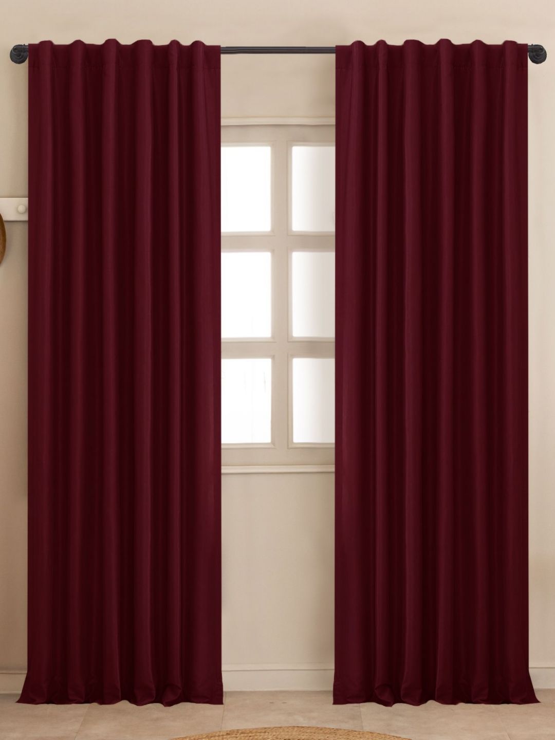 HOMEMONDE Maroon 2 Pieces Black Out Window Curtains-image-42