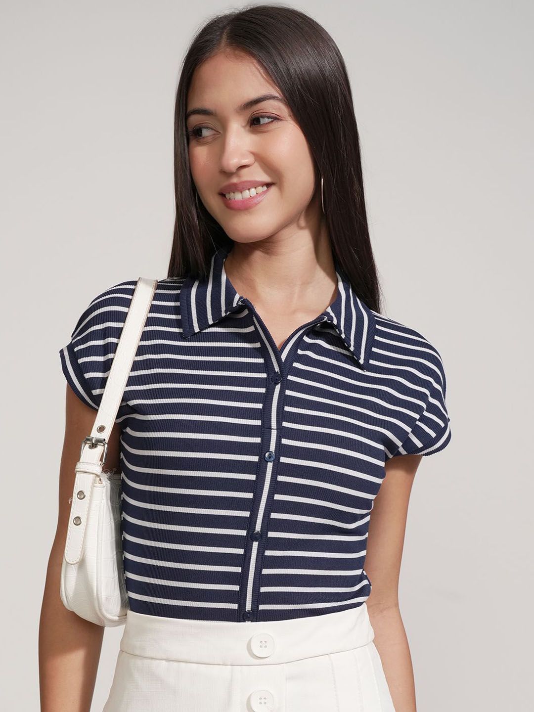 Basics By Tokyo Talkies Striped Collared Bodysuit-picture-22
