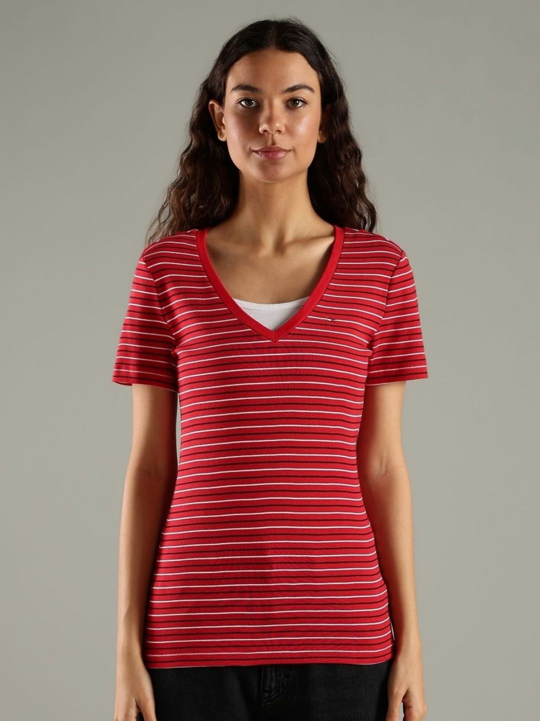 Tommy Hilfiger Striped V Neck Regular Fit Cotton T-shirt-picture-21