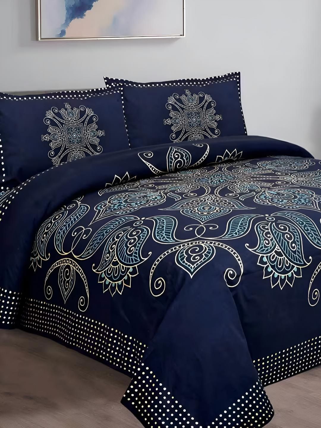 Myntra Elegant Homes Navy Blue Printed Cotton 240 TC King Bedsheet Set-2.74 m x 2.25 m-picture-23