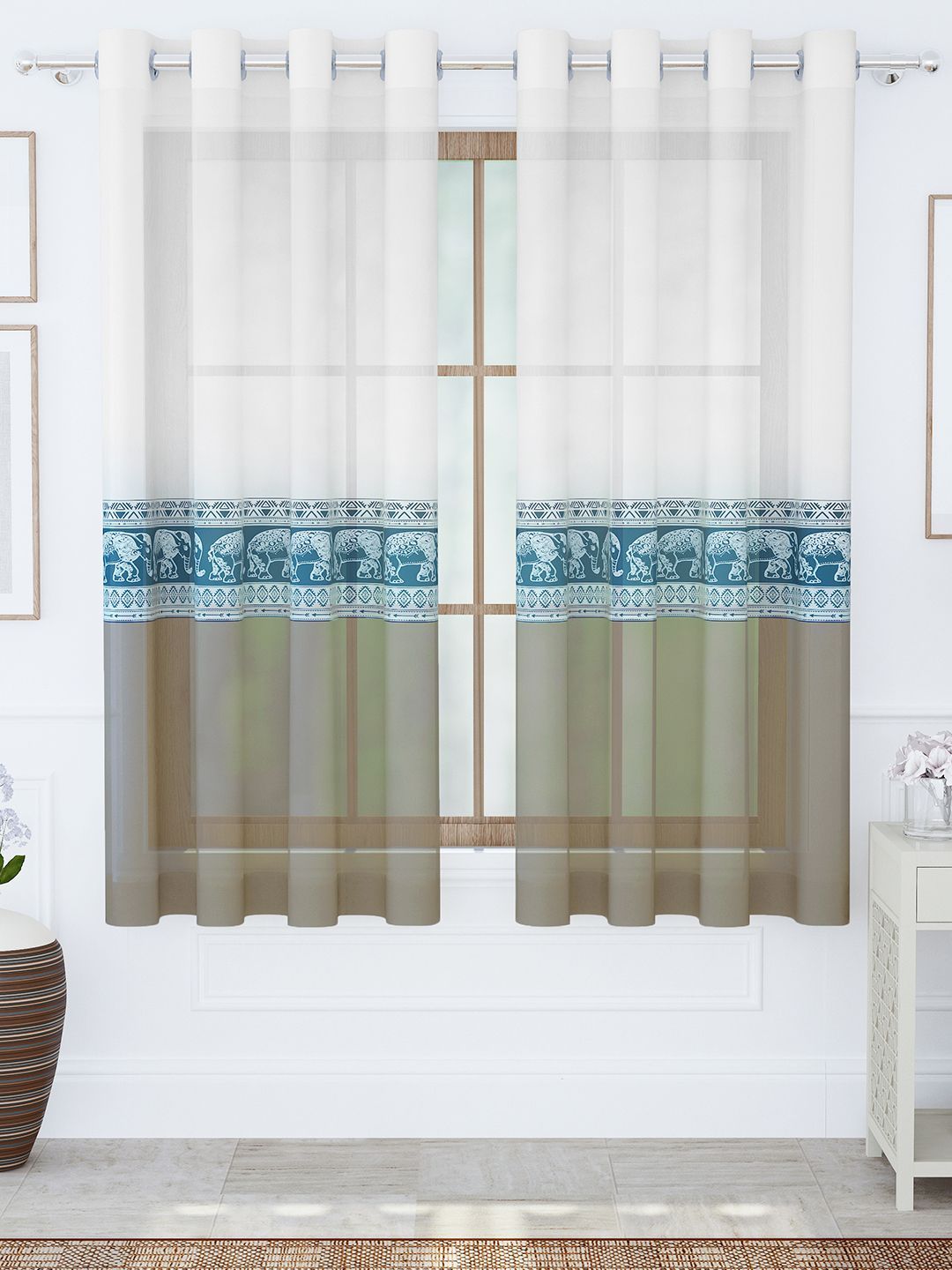Story@home White & Blue Set of 2 Sheer Window Curtain-image-47