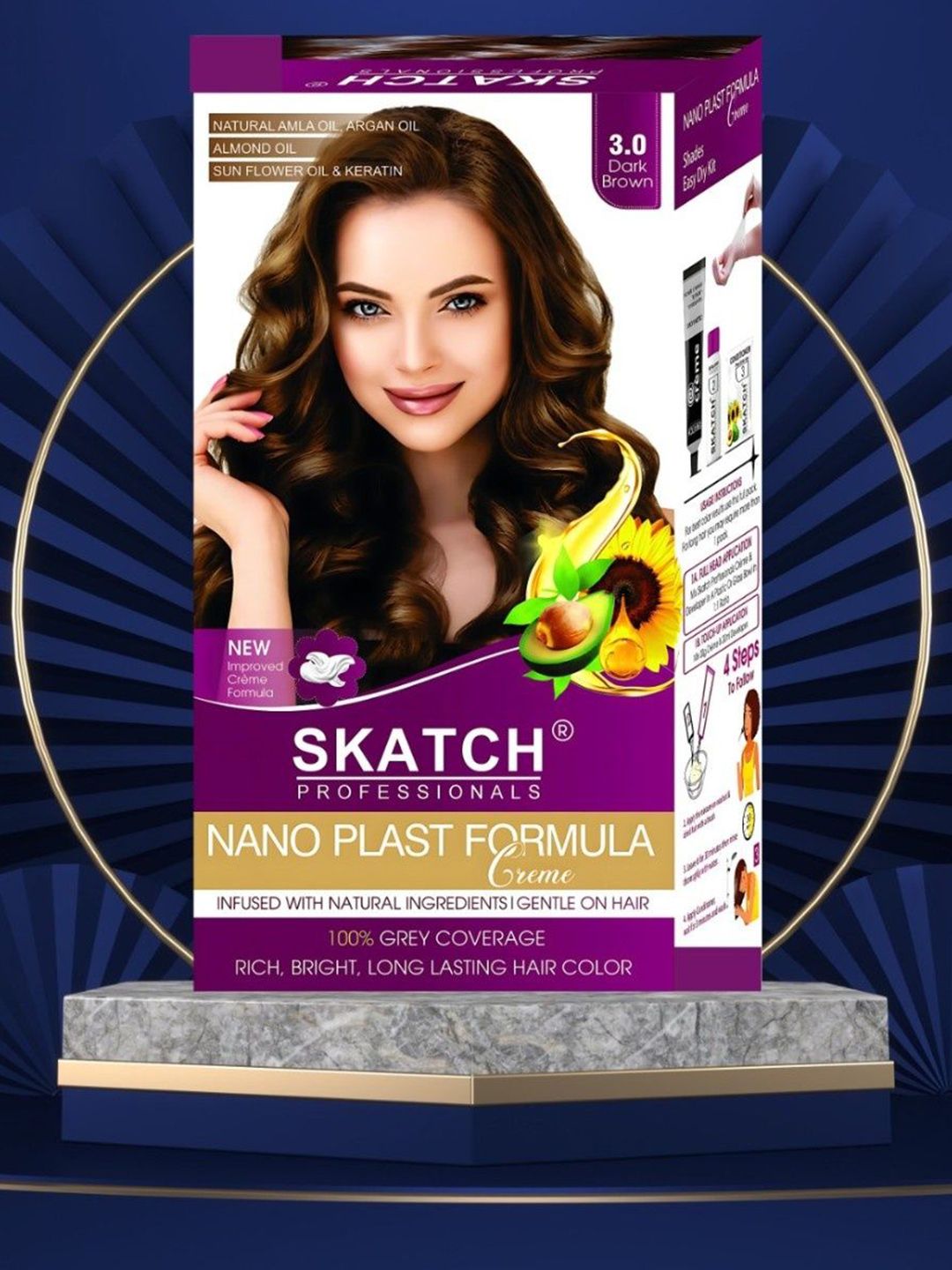 SKATCH PROFESSIONALS Nano Plast Formula Grey Coverage Hair Color - 100 g - Dark Brown-image-36
