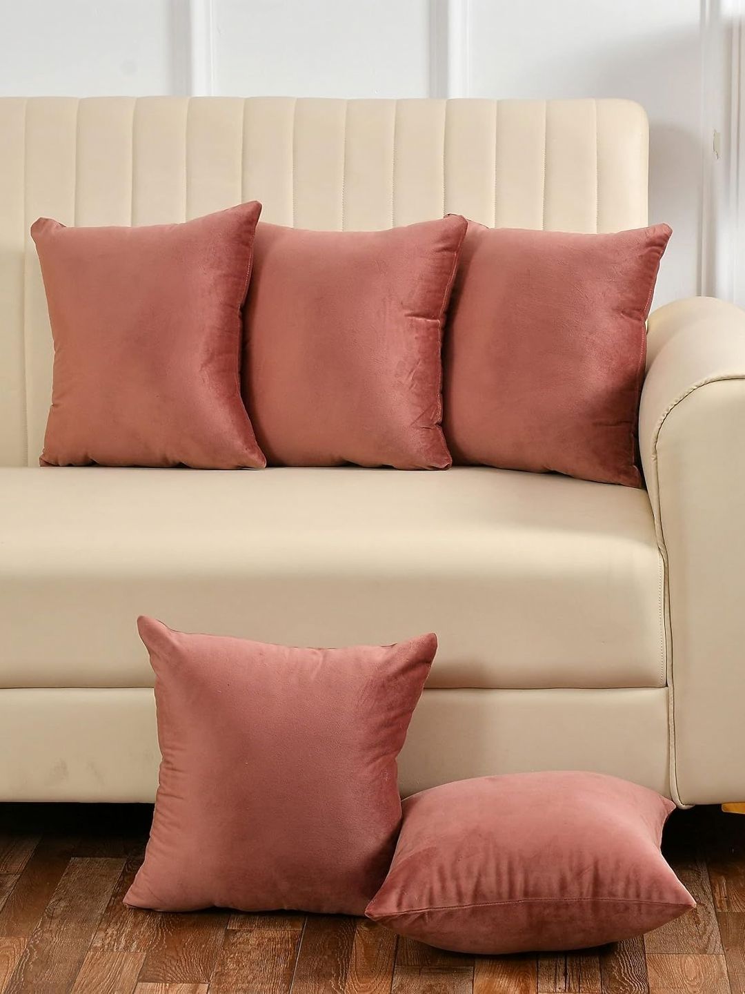 Yellow Weaves Rose Gold 5 Pieces Velvet Square Cushion Covers-picture-36