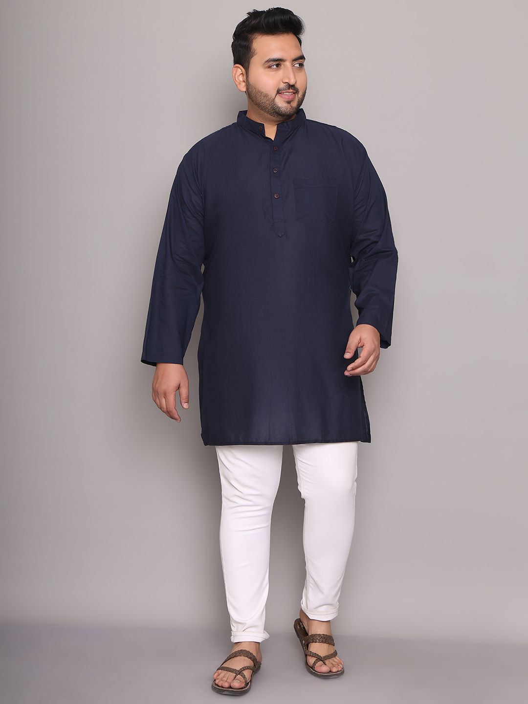 Enchanted Drapes Men Mandarin Collar Pure Cotton Thread Work Kurta-picture-12
