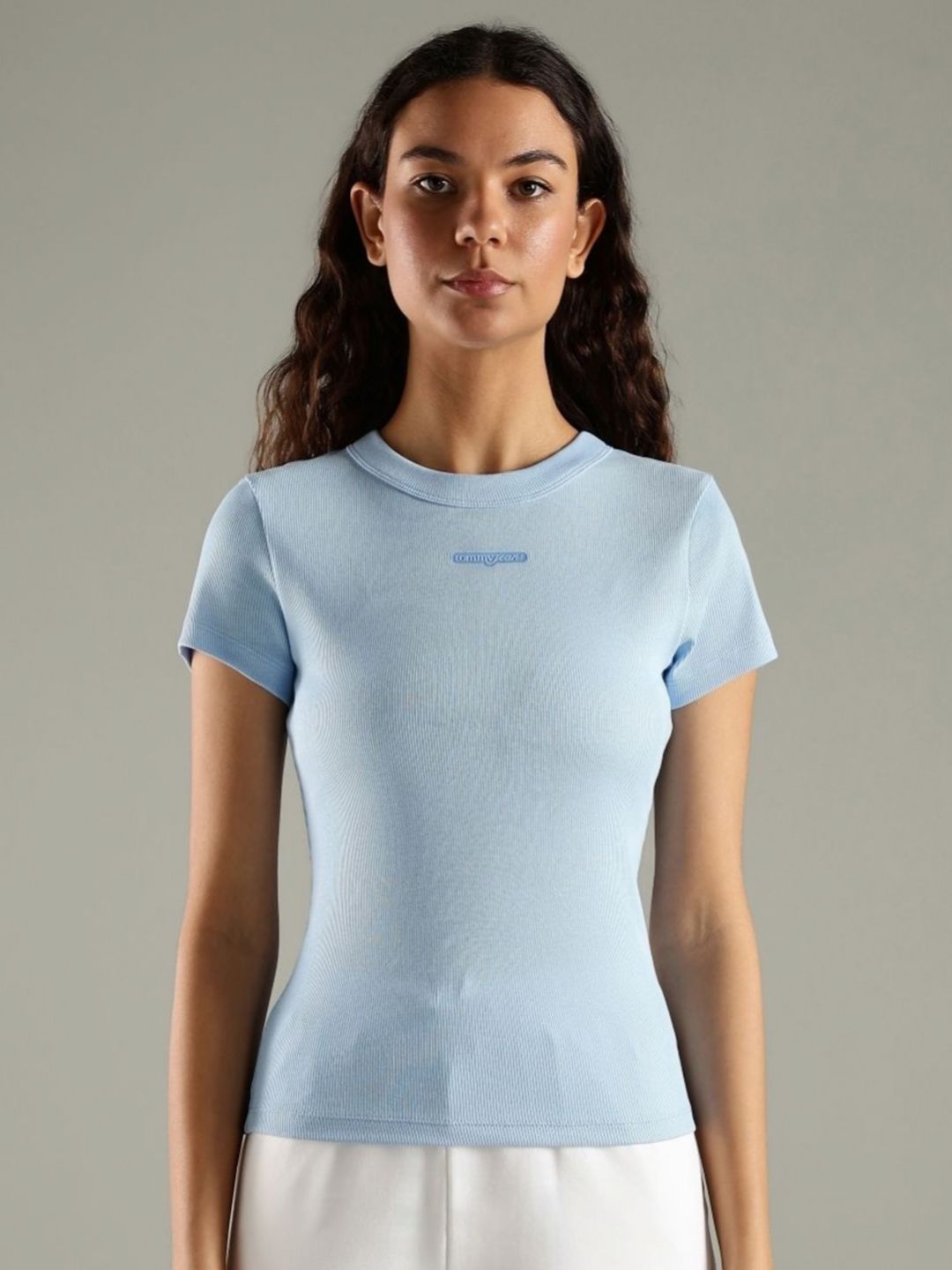 Tommy Hilfiger Women Solid Round Neck Slim Fit T-shirt-picture-32