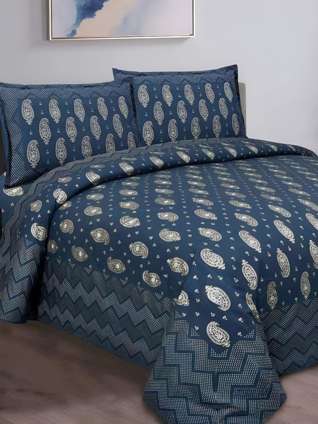 Myntra Elegant Homes Blue Printed Pure Cotton 240 TC King Bedsheet Set-2.74 m x 2.54 m-picture-22
