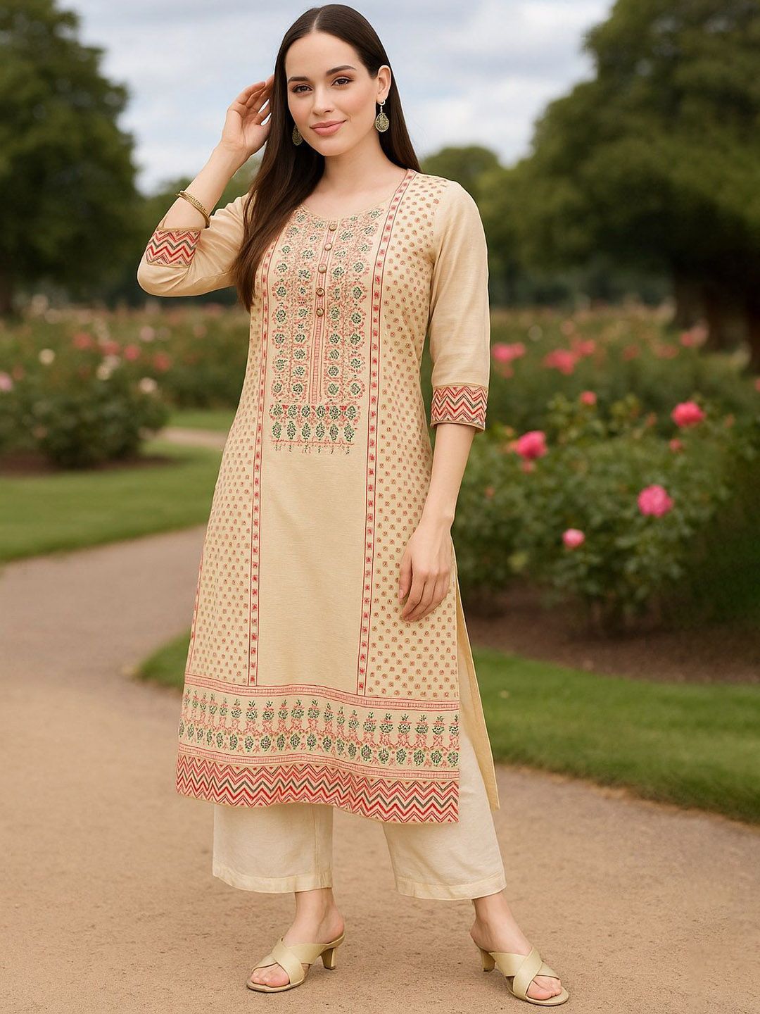 Tulsattva Women Floral Printed Kurta with Palazzos