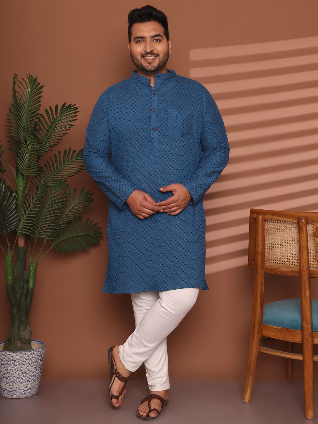 Enchanted Drapes Men Mandarin Collar Pure Cotton Thread Work Kurta-picture-13