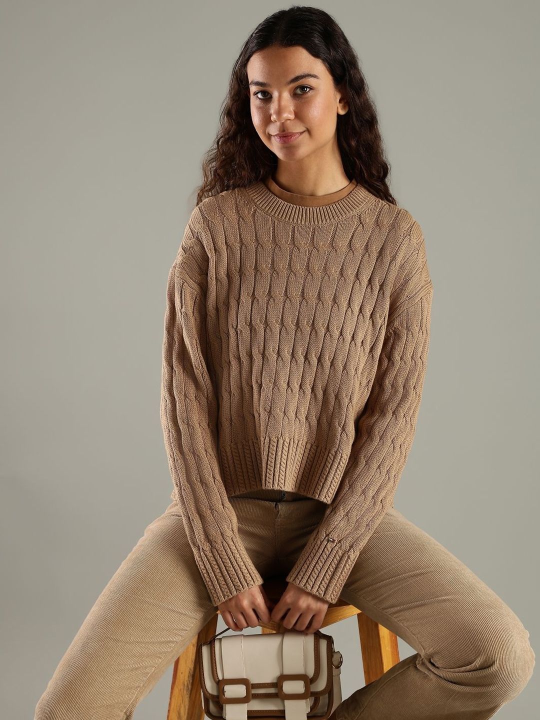 Tommy Hilfiger Women Regular Fit Cotton Cable Knit Pullover Sweater-picture-38