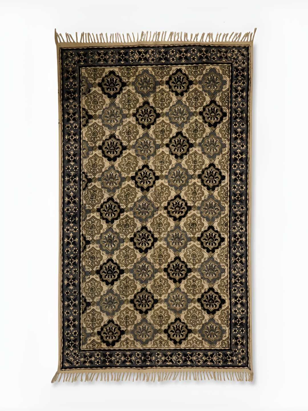Fabindia Black & Beige Kalamkari Printed Dhurrie-image-49