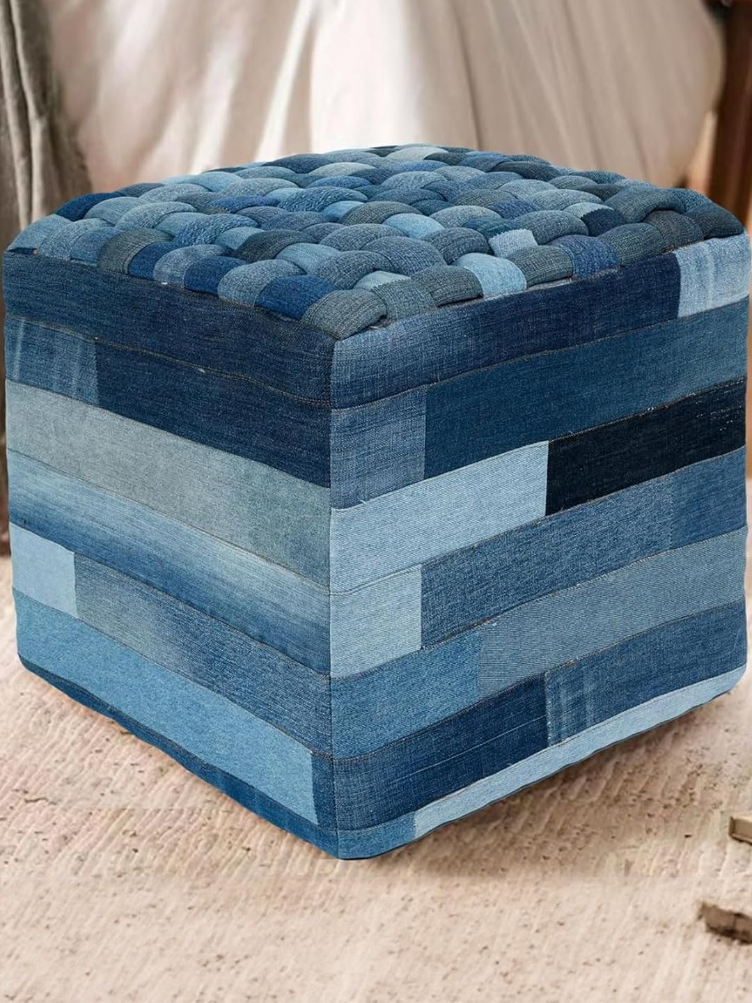 PLIVANA Blue Braided Cotton Ottomans-image-31