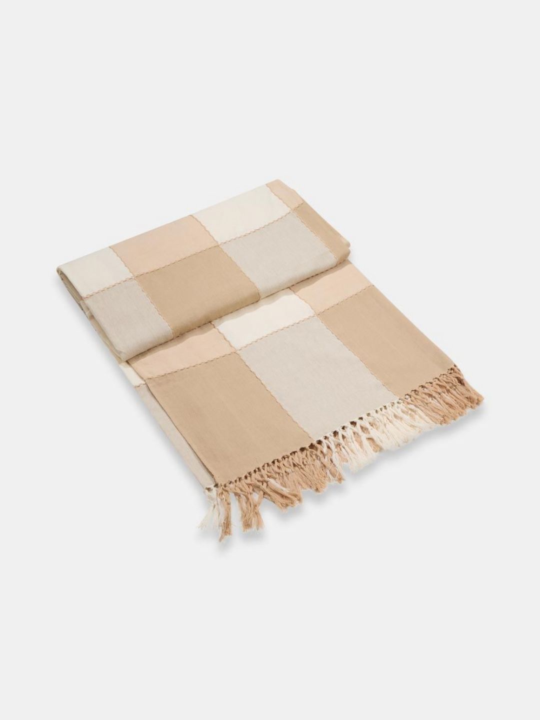 Fabindia Beige & White Checked Cotton 120 TC Double Bed-King Bed Cover-image-10