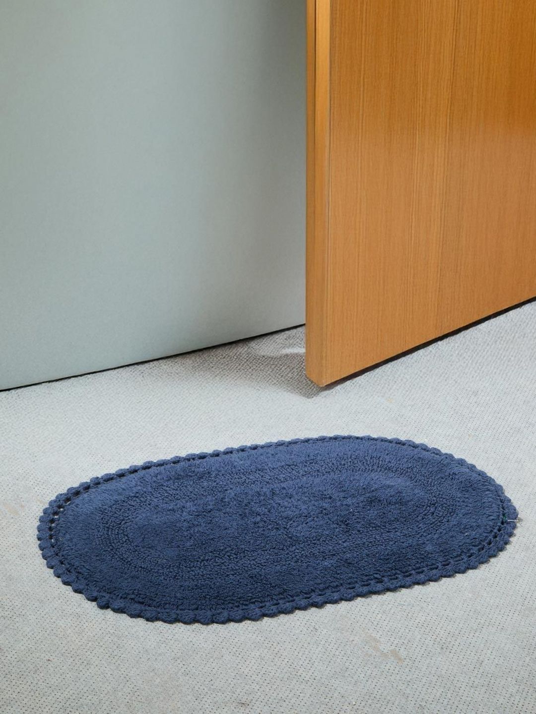 Fabindia Navy Blue Crochia Oval Woven 1450 GSM Cotton Bathmat-picture-12