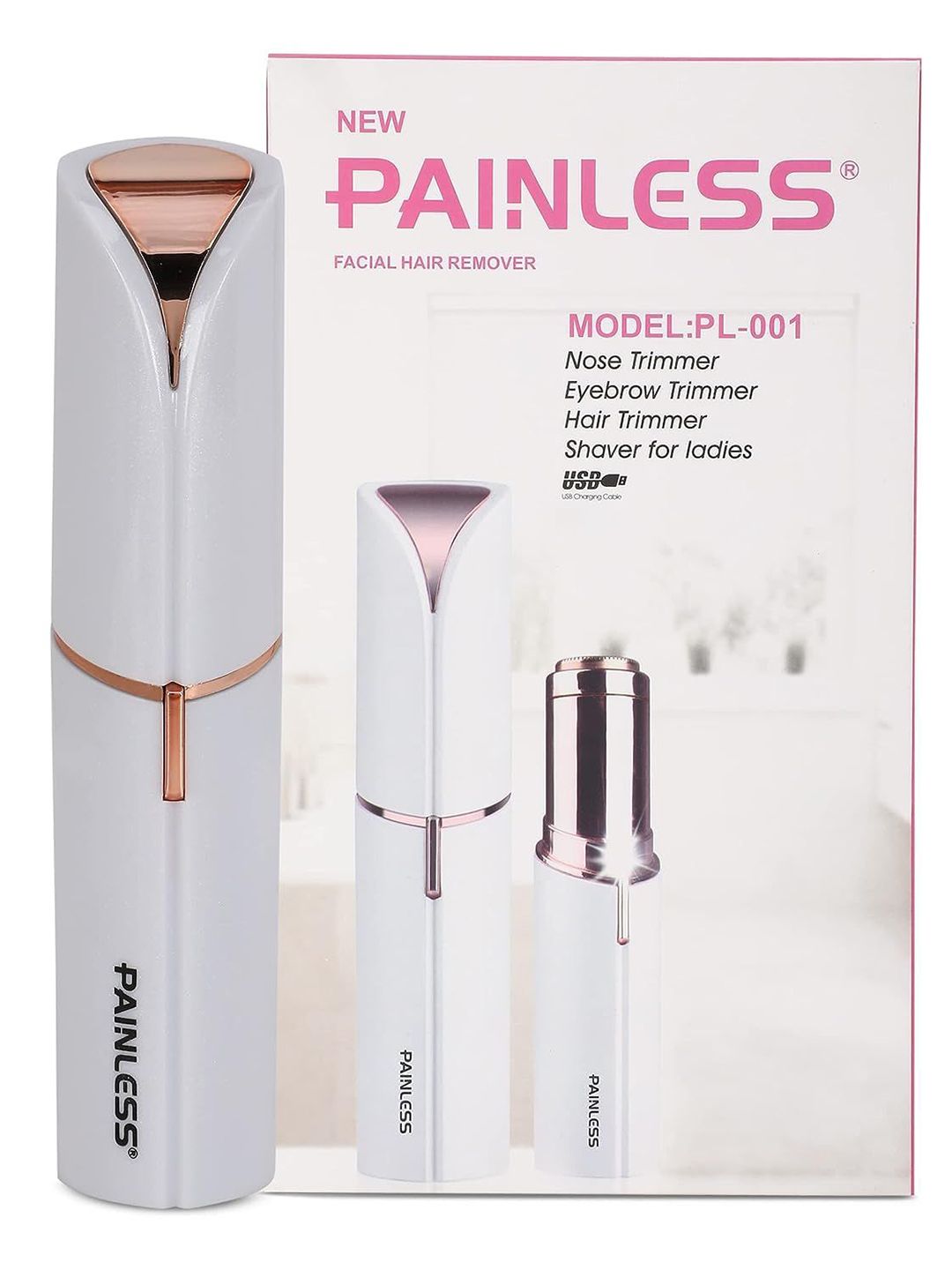 PAINLESS Portable Cordless Facial Hair Remover - White