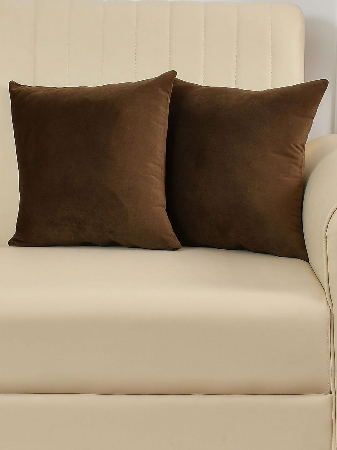 Yellow Weaves Coffee Brown 2 Pieces Textured Velvet Square Cushion Covers-picture-35