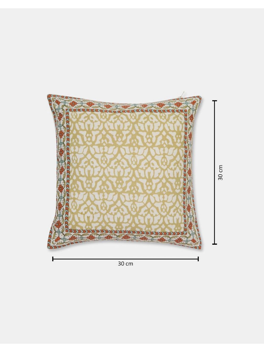 Fabindia Khus Green & White Floral Printed Cotton Square Cushion Cover-picture-40