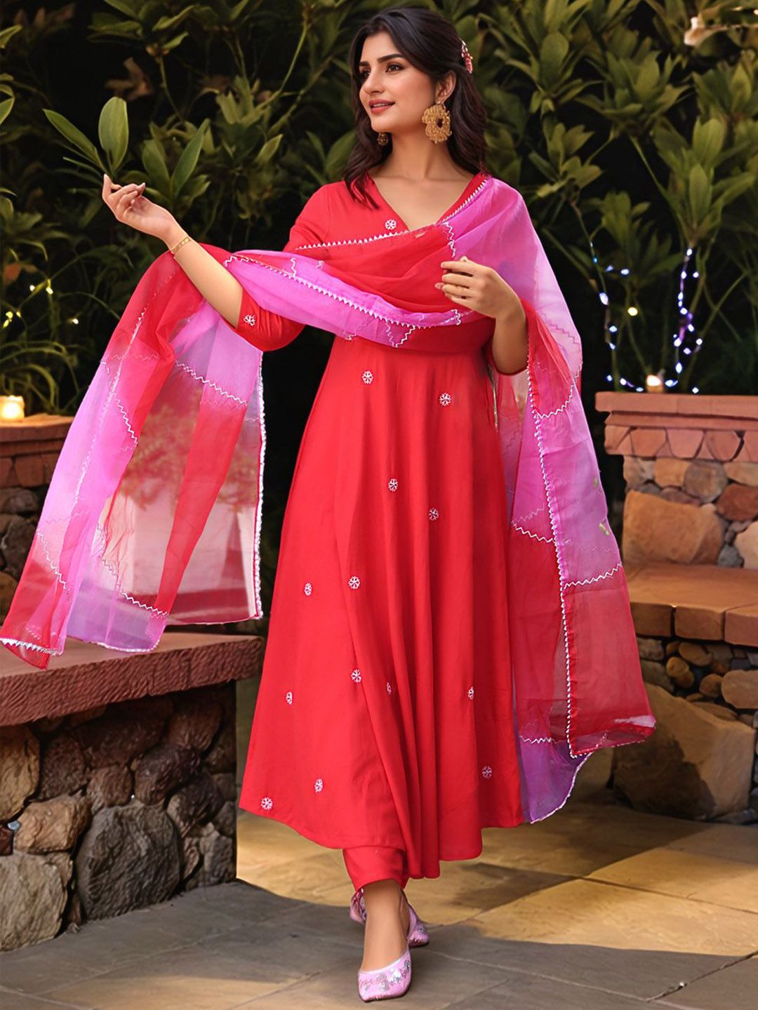 KALINI Women Floral Embroidered Regular Thread Work Kurta with Trousers & With Dupatta