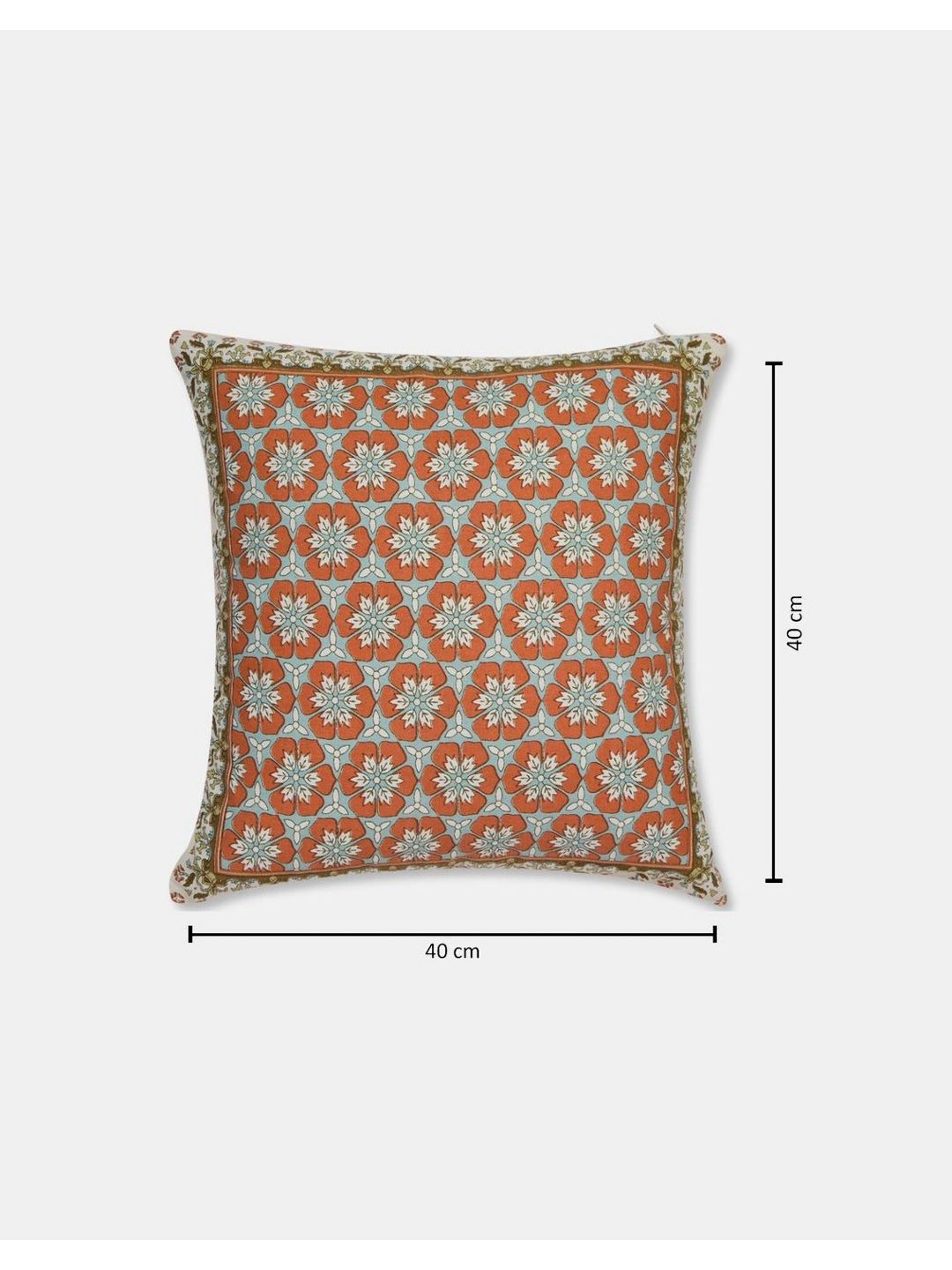 Fabindia Khus Orange Colored & White Floral Printed Cotton Square Cushion Cover-picture-15